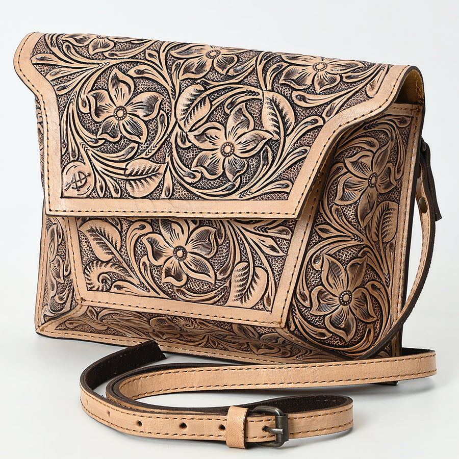 American Darling Hand-Tooled Western Leather Messenger Bag with Floral Carving and Genuine Leather Craftsmanship - Uhorse