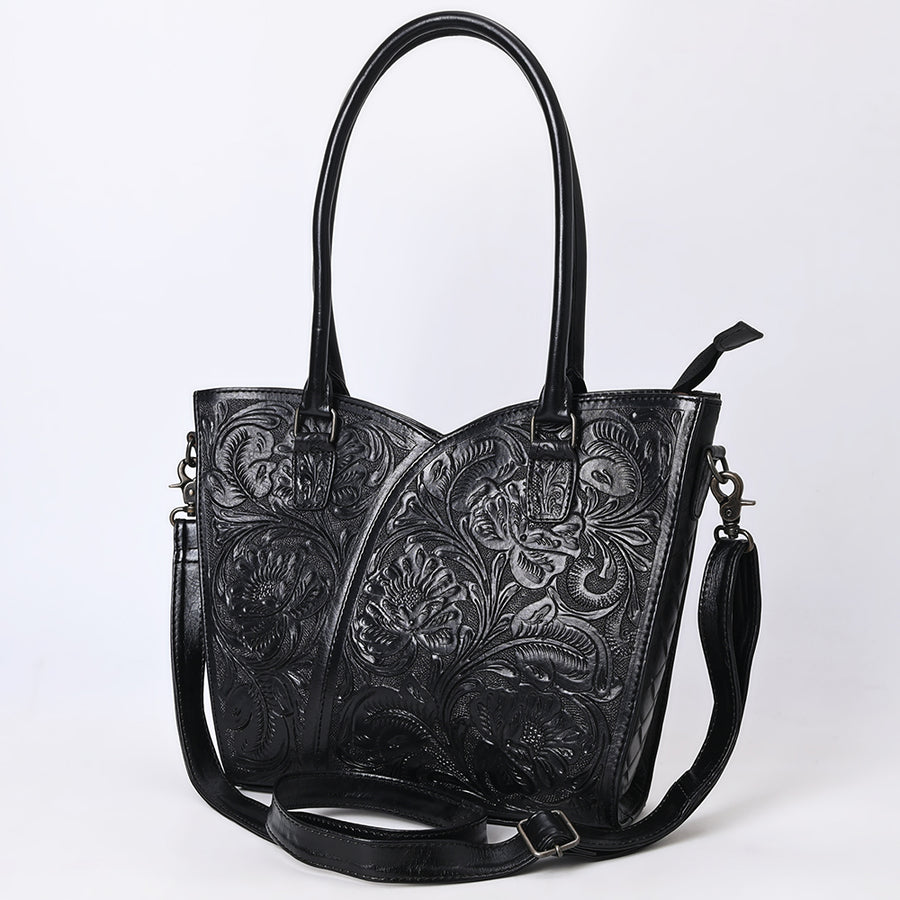 American Darling Handcrafted Western Leather Tote Bag with Floral Tooled Detailing - Uhorse
