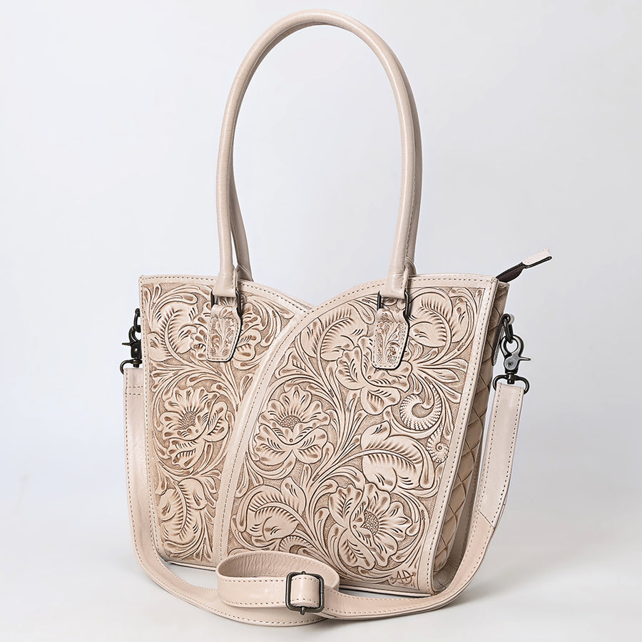 American Darling Handcrafted Western Leather Tote Bag with Floral Tooled Detailing - Uhorse