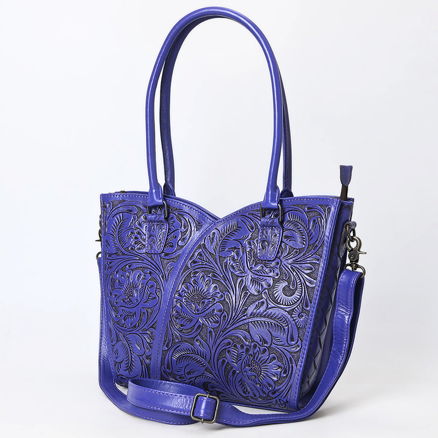American Darling Handcrafted Western Leather Tote Bag with Floral Tooled Detailing - Uhorse