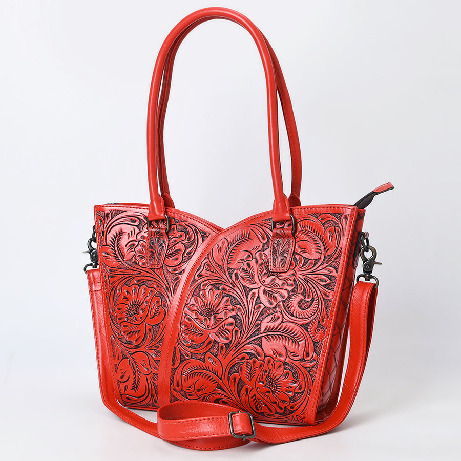 American Darling Handcrafted Western Leather Tote Bag with Floral Tooled Detailing - Uhorse