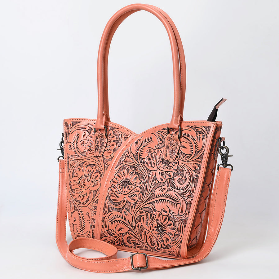 American Darling Handcrafted Western Leather Tote Bag with Floral Tooled Detailing - Uhorse