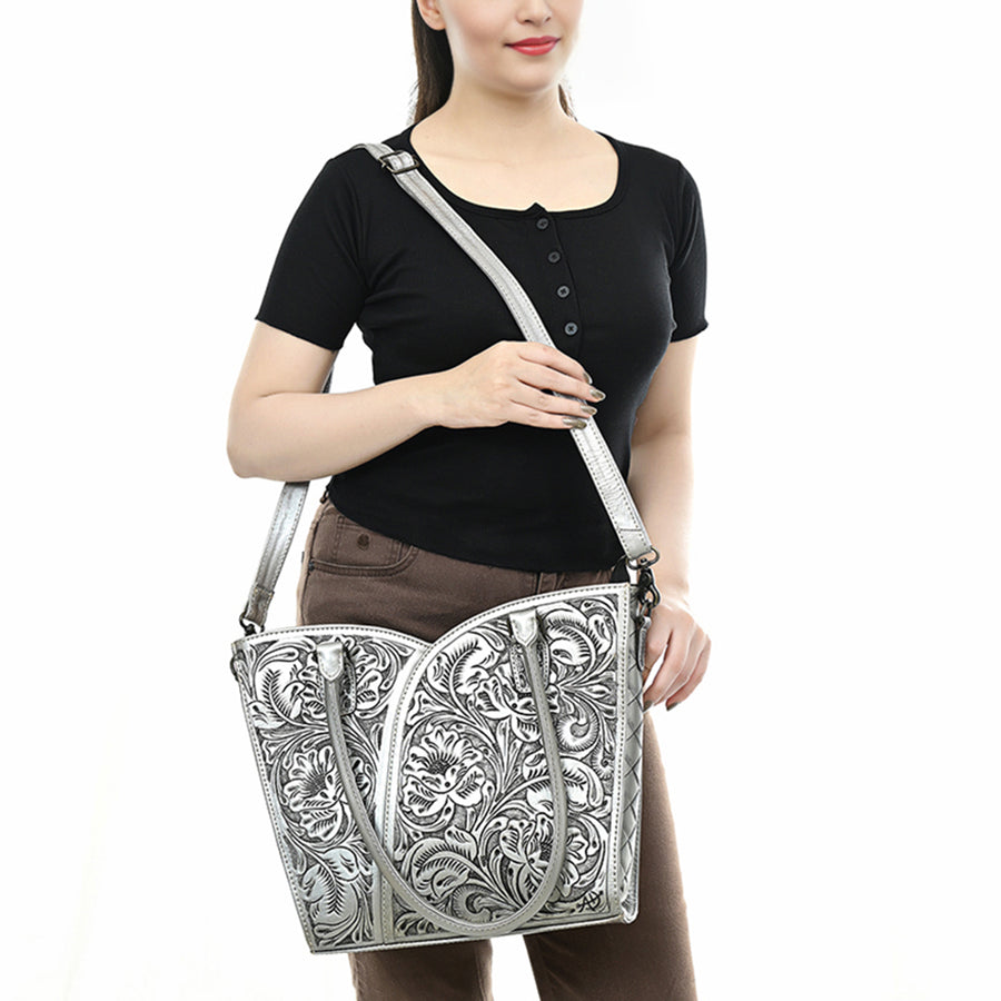 American Darling Western Tote Bag, Hand Tooled Genuine Leather, Floral Carved Design, Premium Craftsmanship & Everyday Carry