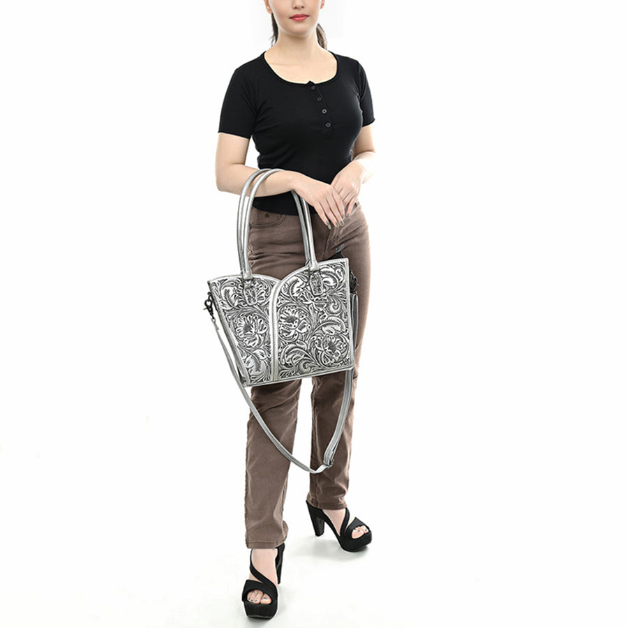 American Darling Western Tote Bag, Hand Tooled Genuine Leather, Floral Carved Design, Premium Craftsmanship & Everyday Carry