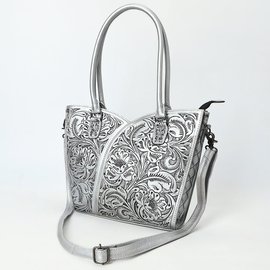 American Darling Handcrafted Western Leather Tote Bag with Floral Tooled Detailing - Uhorse