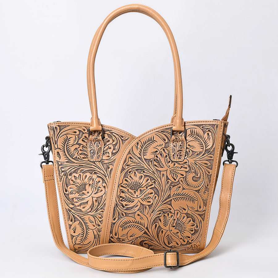 American Darling Western Tote Bag, Hand Tooled Genuine Leather, Floral Carved Design, Premium Craftsmanship & Everyday Carry