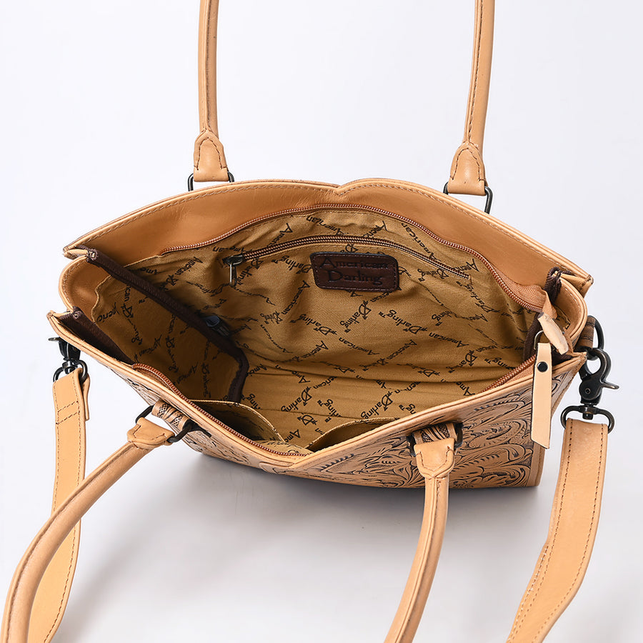 American Darling Western Tote Bag, Hand Tooled Genuine Leather, Floral Carved Design, Premium Craftsmanship & Everyday Carry