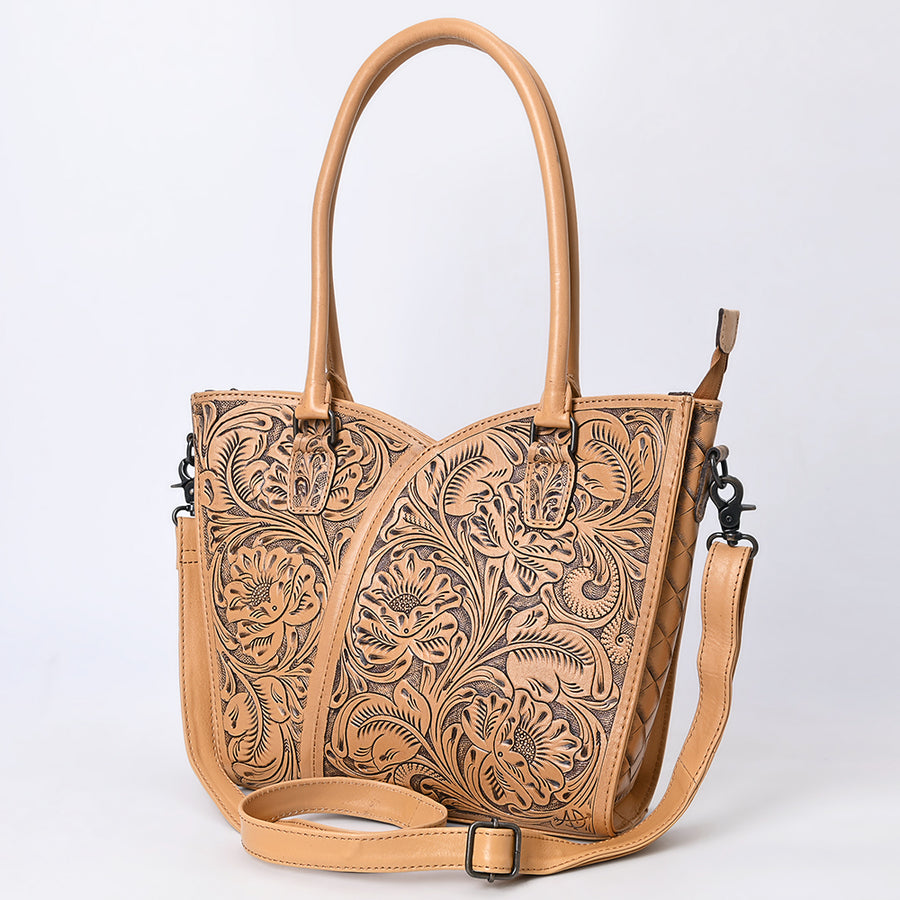 American Darling Handcrafted Western Leather Tote Bag with Floral Tooled Detailing - Uhorse