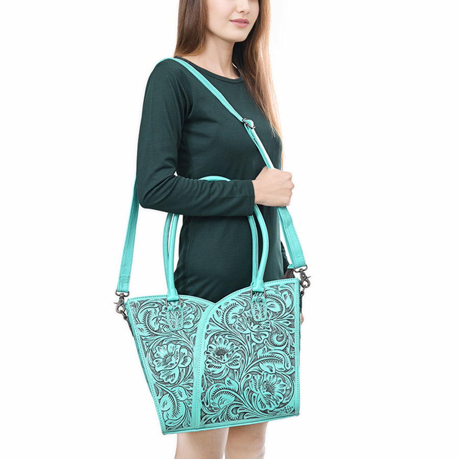 American Darling Western Tote Bag, Hand Tooled Genuine Leather, Floral Carved Design, Premium Craftsmanship & Everyday Carry