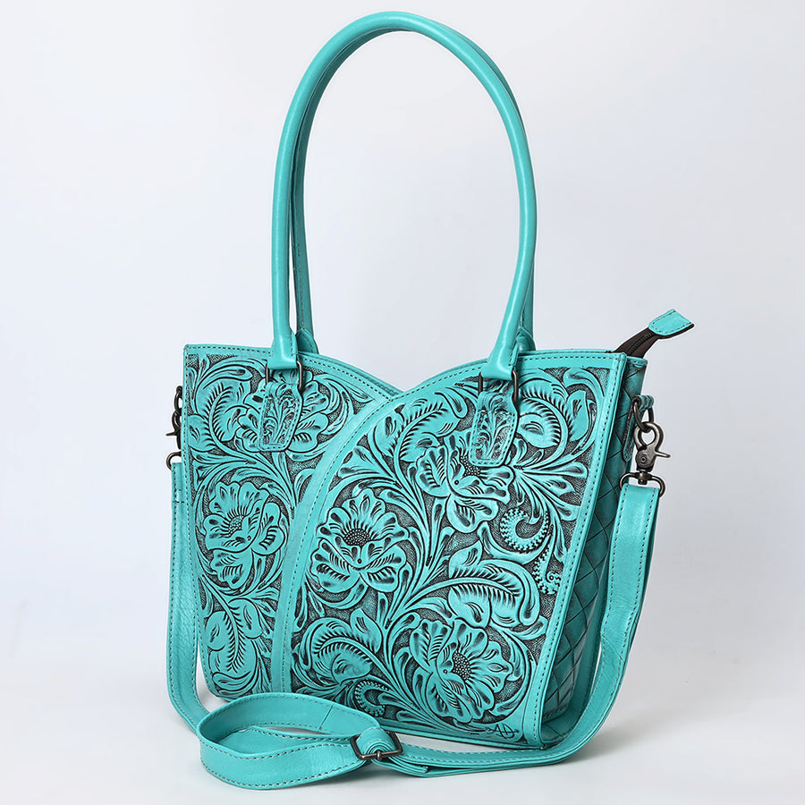 American Darling Handcrafted Western Leather Tote Bag with Floral Tooled Detailing - Uhorse