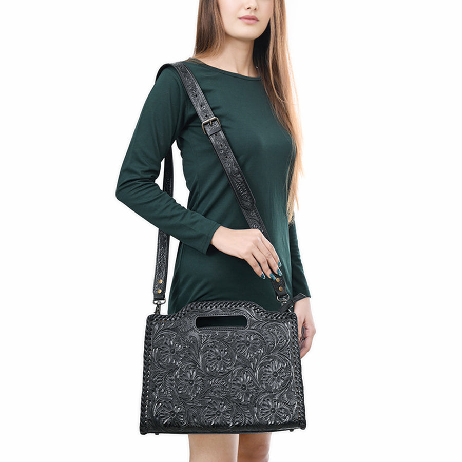 American Darling Western Hand-Tooled Genuine Leather Clutch Bag with Floral Carving, Premium Artisan Crafted Design