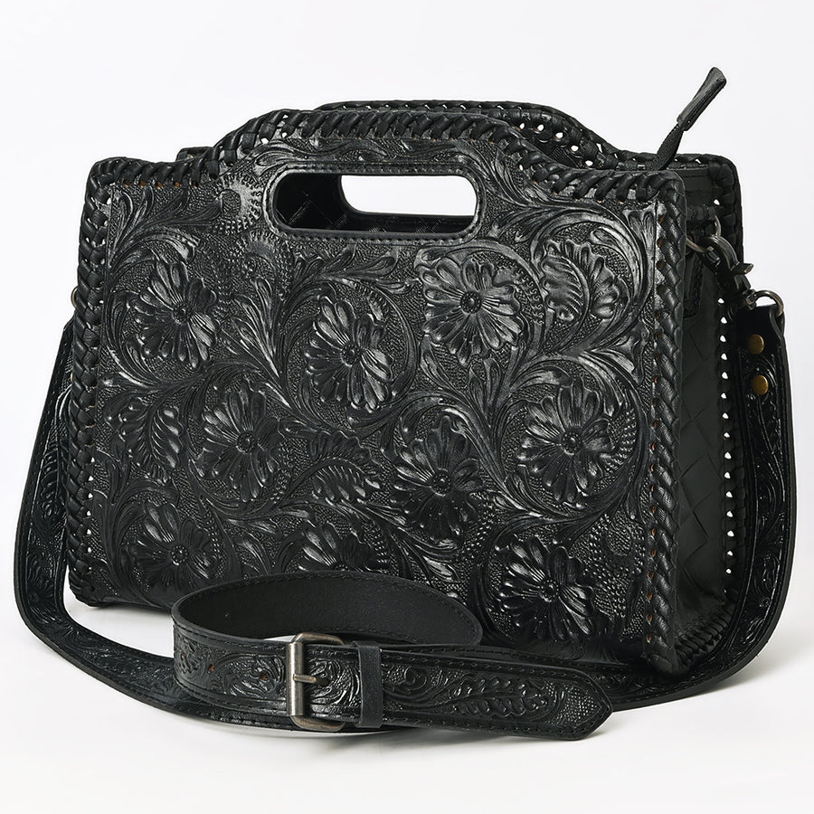 American Darling Western Hand-Tooled Genuine Leather Clutch Bag with Floral Carving - Uhorse