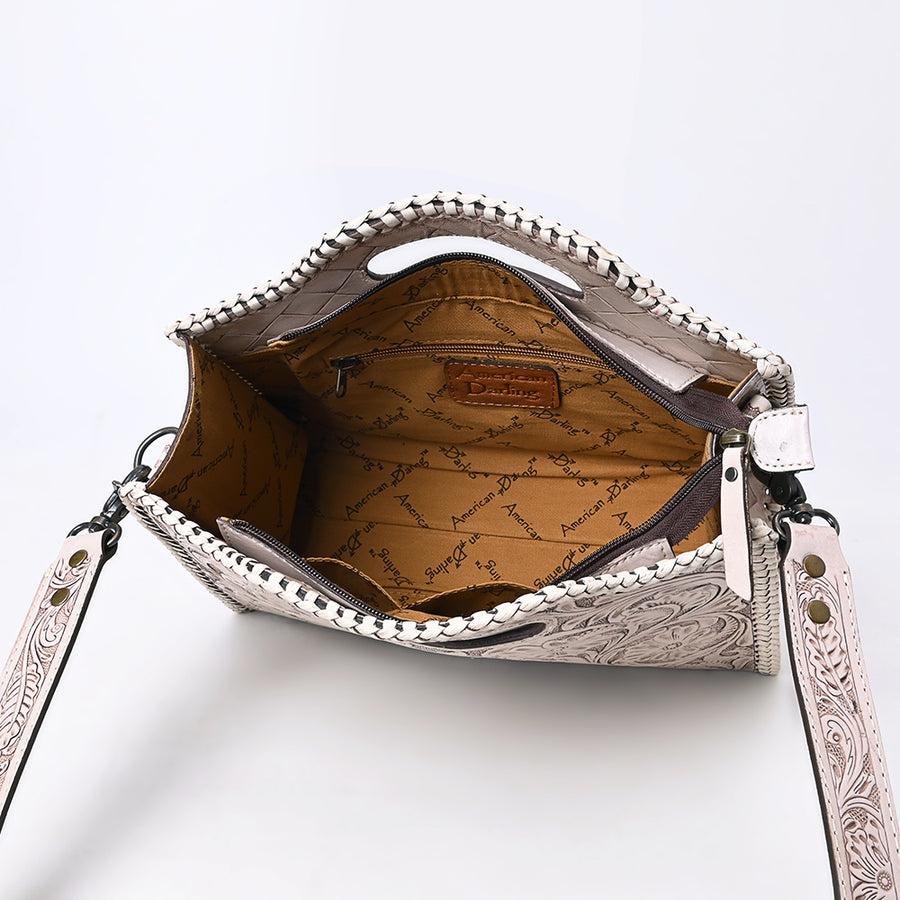 American Darling Western Hand-Tooled Genuine Leather Clutch Bag with Floral Carving, Premium Artisan Crafted Design