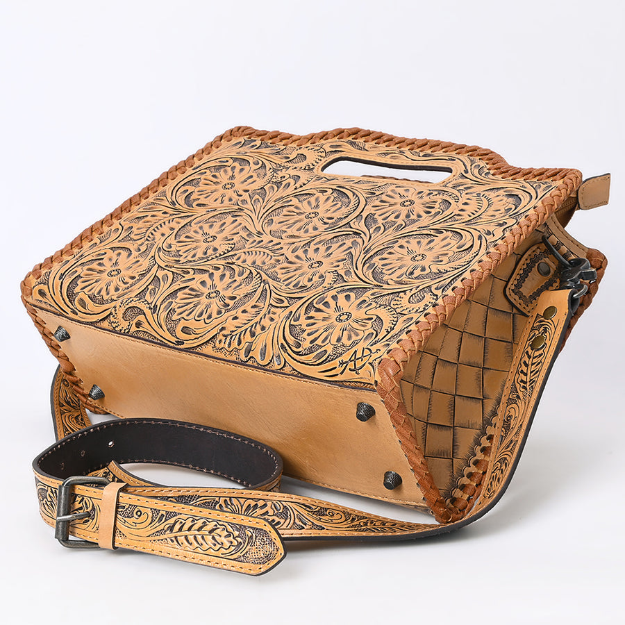 American Darling Western Hand-Tooled Genuine Leather Clutch Bag with Floral Carving, Premium Artisan Crafted Design