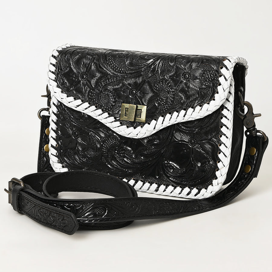 American Darling Western Genuine Leather Small Cross Body Bag with Hand-Tooled Floral Design - Uhorse
