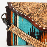 American Darling Wristlet Hand Tooled Upcycled Wool Genuine Leather Women Bag Western Handbag Purse