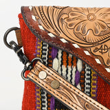 American Darling Wristlet Hand Tooled Upcycled Wool Genuine Leather Women Bag Western Handbag Purse