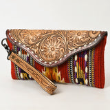 American Darling Wristlet Hand Tooled Upcycled Wool Genuine Leather Women Bag Western Handbag Purse