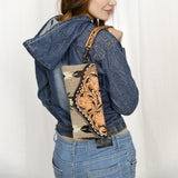 American Darling Wristlet Hand Tooled Upcycled Wool Genuine Leather Women Bag Western Handbag Purse