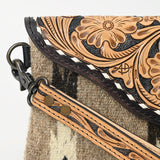 American Darling Wristlet Hand Tooled Upcycled Wool Genuine Leather Women Bag Western Handbag Purse