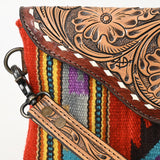 American Darling Wristlet Hand Tooled Upcycled Wool Genuine Leather Women Bag Western Handbag Purse