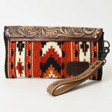 American Darling Wristlet Hand Tooled Upcycled Wool Genuine Leather Women Bag Western Handbag Purse