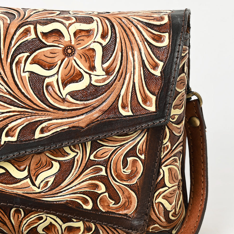 American Darling Hand Tooled Floral Carved Genuine Leather Small Cross body Bag Eco-Friendly Western Purse