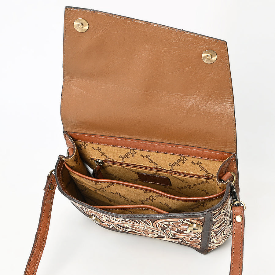 American Darling Hand Tooled Floral Carved Genuine Leather Small Cross body Bag Eco-Friendly Western Purse