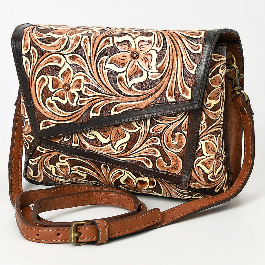 American Darling Hand Tooled Floral Carved Leather Small Cross body Bag - Uhorse