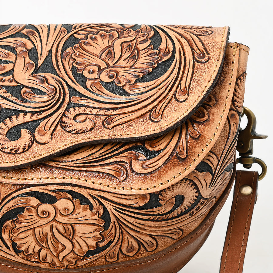 American Darling Hand Tooled Floral Carved Genuine Leather Small Cross body Bag Eco-Friendly Western Purse