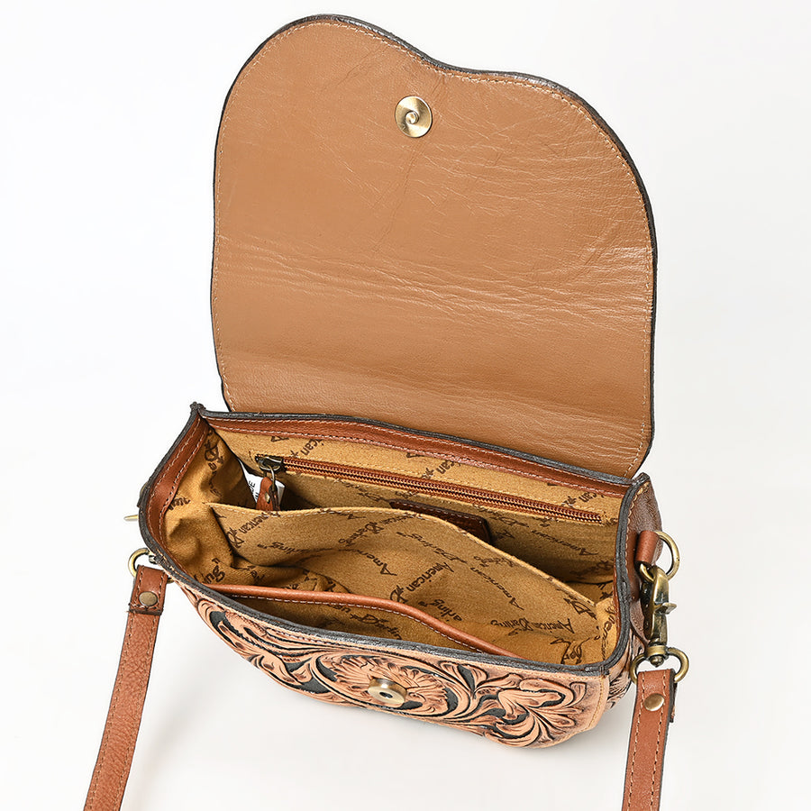 American Darling Hand Tooled Floral Carved Genuine Leather Small Cross body Bag Eco-Friendly Western Purse