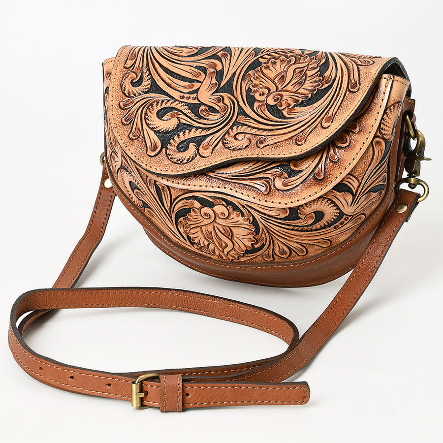 American Darling Hand Tooled Floral Carved Leather Small Cross body Bag - Uhorse