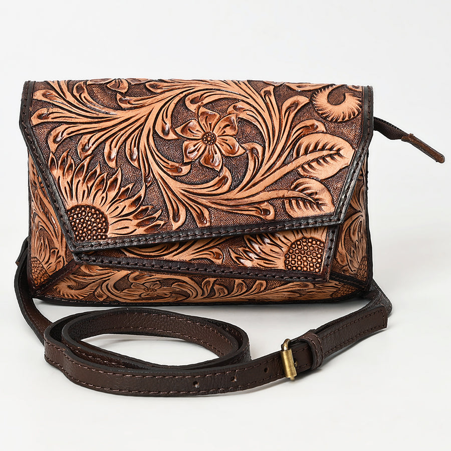 American Darling Hand Tooled Floral Carved Genuine Leather Small Cross body Bag Eco-Friendly Western Purse