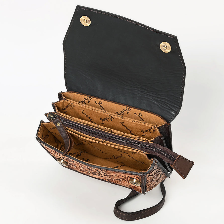 American Darling Hand Tooled Floral Carved Genuine Leather Small Cross body Bag Eco-Friendly Western Purse