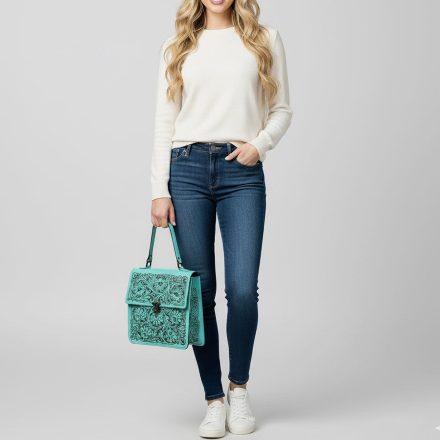 American Darling Briefcase Hand Tooled Genuine Leather Womens Bag Western Handbag Purse | for Women