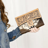 American Darling Adbgz842A Wallet Hand Tooled Hair-On Genuine Leather Women Bag Western Handbag Purse