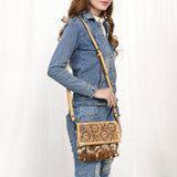 American Darling Cross Body Hand Tooled Hair on-Genuine Leather W.