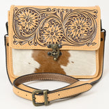 American Darling Cross Body Hand Tooled Hair on-Genuine Leather Western Women Bag Handbag Purse | Crossbody