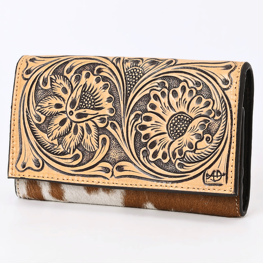 American Darling Wallet Hand Tooled Hair on Genuine Leather Western Women Bag | Handbag Purse Wallet| Wristlet - Uhorse