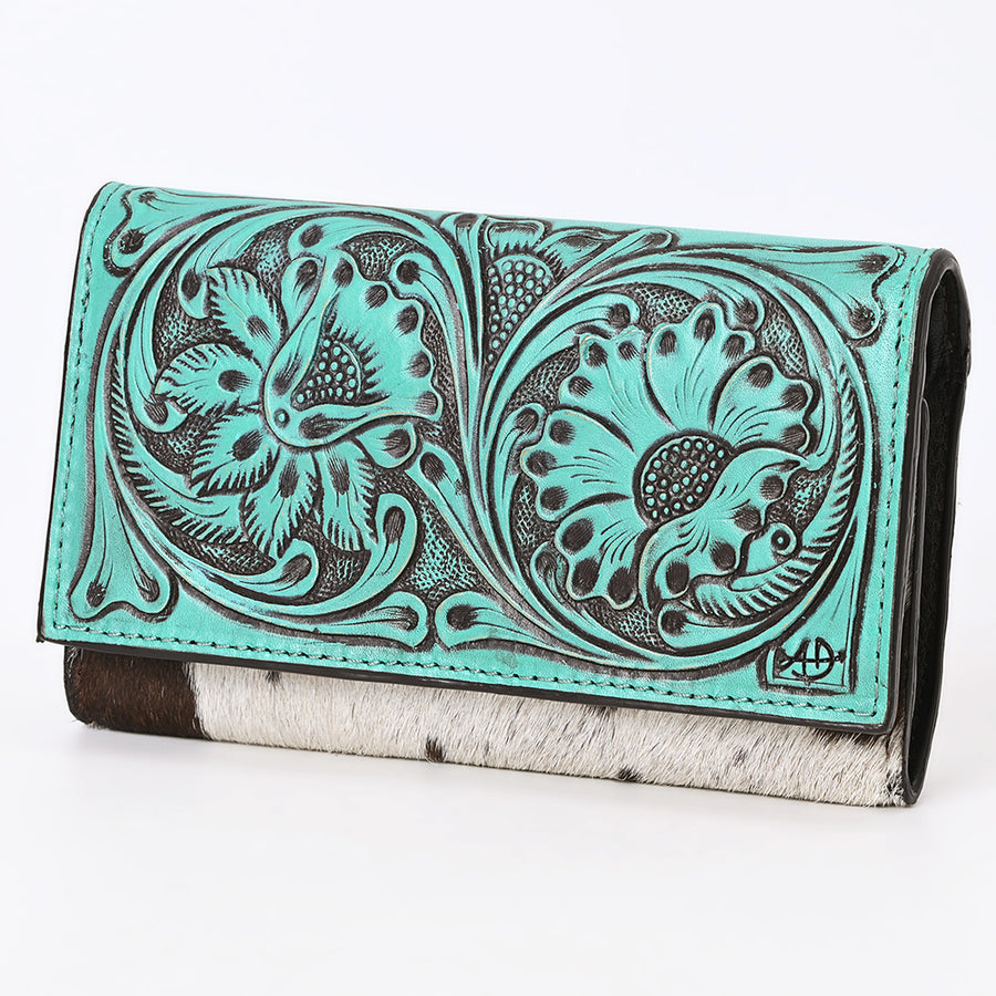 American Darling Wallet Hand Tooled Hair on Genuine Leather Western Women Bag | Handbag Purse Wallet| Wristlet - Uhorse