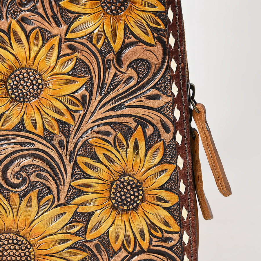 American Darling Western Sling Bag – Hand-Tooled Floral Carved Floral Design, Genuine Leather, Adjustable Strap, Eco-Friendly Crafted