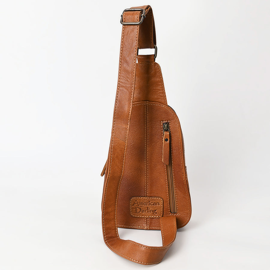 American Darling Western Sling Bag – Hand-Tooled Floral Carved Floral Design, Genuine Leather, Adjustable Strap, Eco-Friendly Crafted