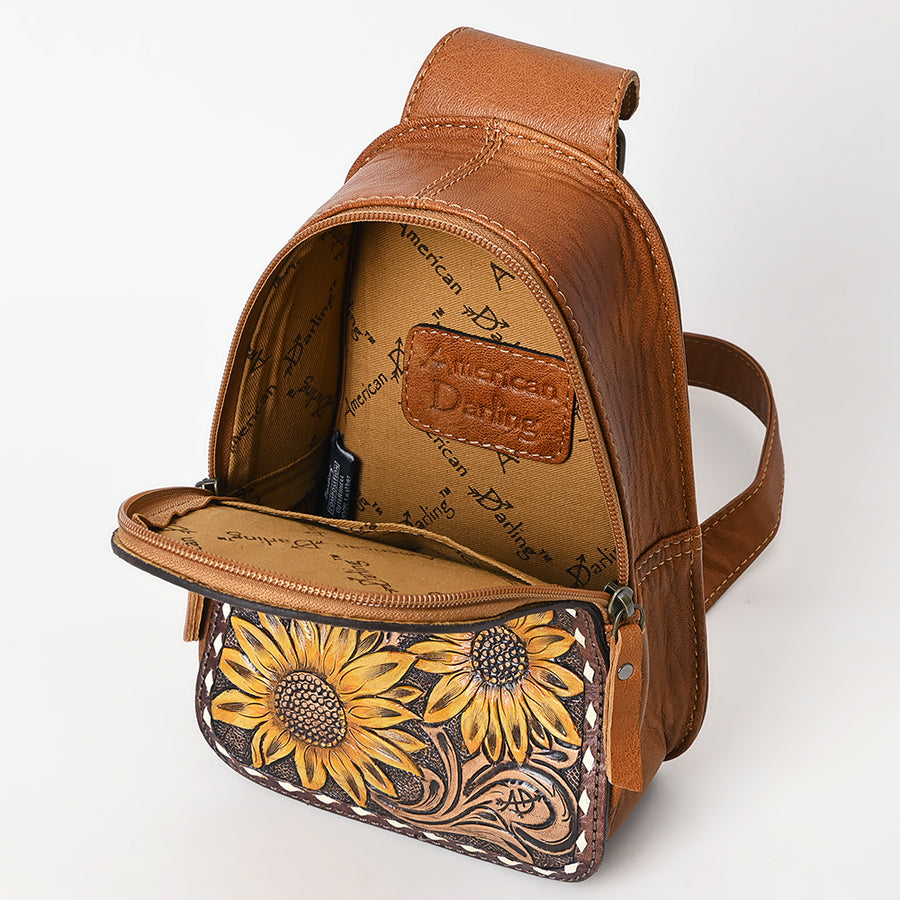 American Darling Western Sling Bag – Hand-Tooled Floral Carved Floral Design, Genuine Leather, Adjustable Strap, Eco-Friendly Crafted