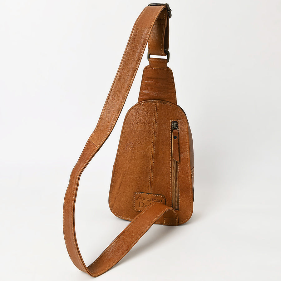American Darling Western Sling Bag – Hand-Tooled Floral Carved Floral Design, Genuine Leather, Adjustable Strap, Eco-Friendly Crafted