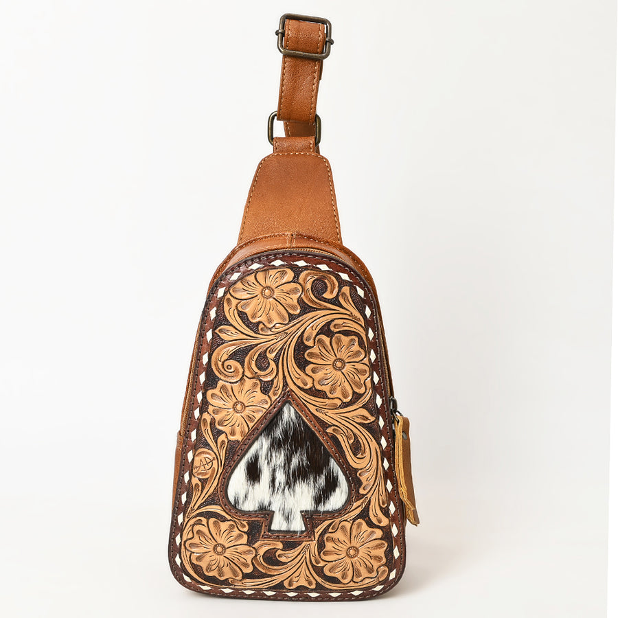 American Darling Western Sling Bag – Hand-Tooled Floral Carved Floral Design, Genuine Leather, Adjustable Strap, Eco-Friendly Crafted