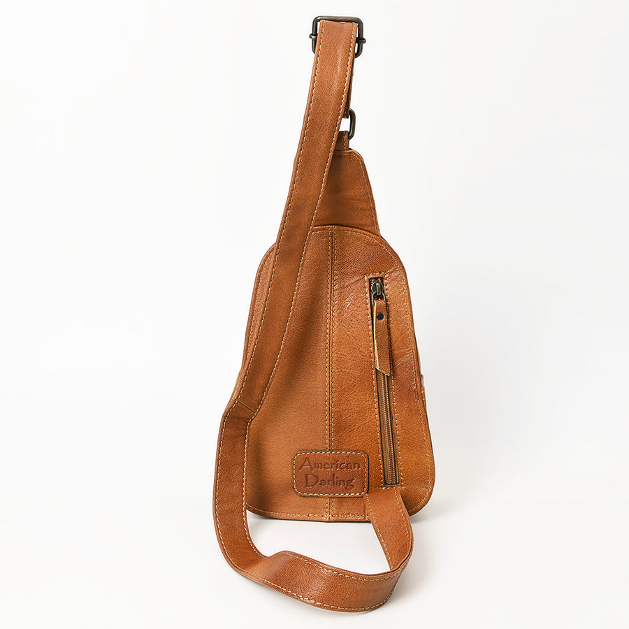 American Darling Western Sling Bag – Hand-Tooled Floral Carved Floral Design, Genuine Leather, Adjustable Strap, Eco-Friendly Crafted