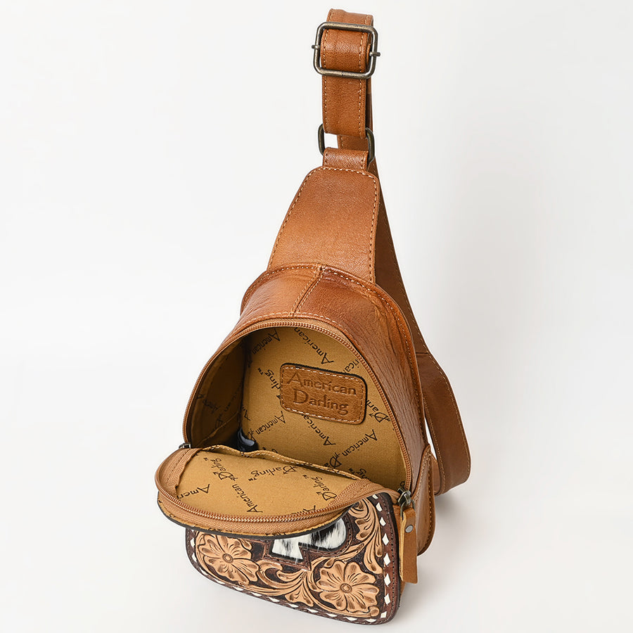 American Darling Western Sling Bag – Hand-Tooled Floral Carved Floral Design, Genuine Leather, Adjustable Strap, Eco-Friendly Crafted
