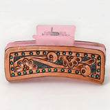 American Darling Floral Long Hair Claw Hand Tooled Carved Genuine Leather Turquoise Clips Clutcher Gift For Women Girls