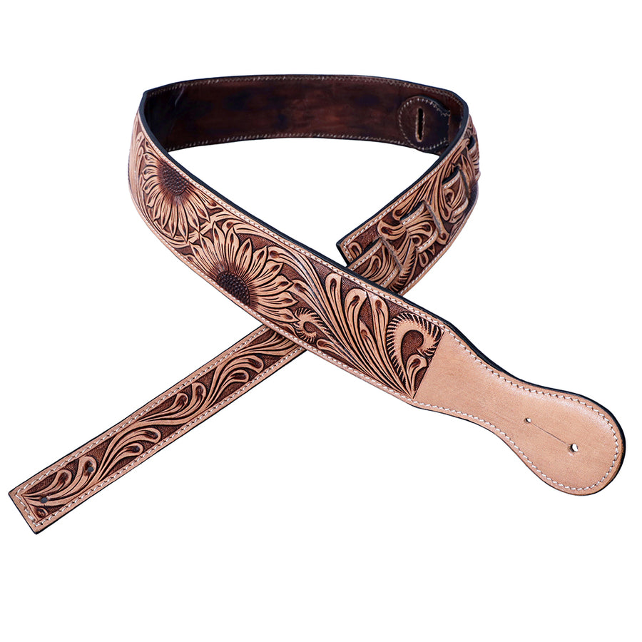 Hilason American Western Floral Hand Tooled Genuine Leather Guitar Strap - Uhorse