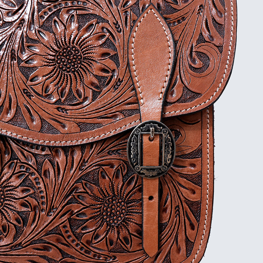 Hilason Western Horse Floral Heavy-duty Trail Ride Genuine Leather Saddle Bag | Equestrian Western Adjustable Closure